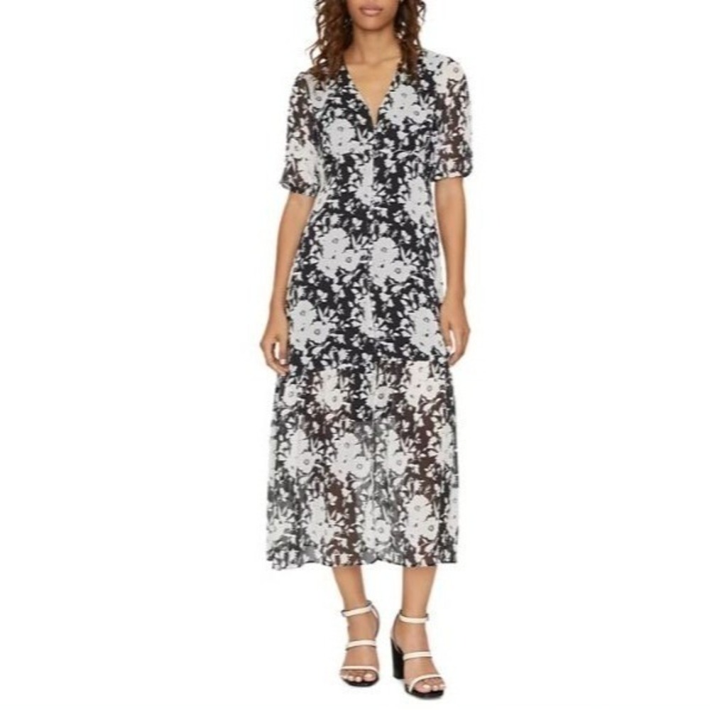 Sanctuary Florence Floral Puff Sleeve V Neck Maxi Dress 6 Black Cottagecore NWT